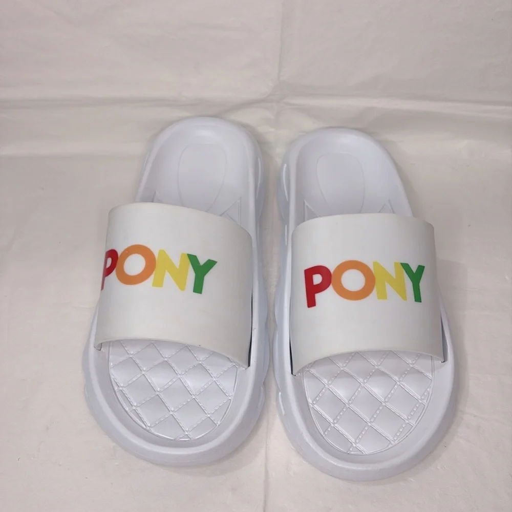 Pony Men’s Rainbow Slides White 10 Slides Slip-on Pool Basketball Beach Casual